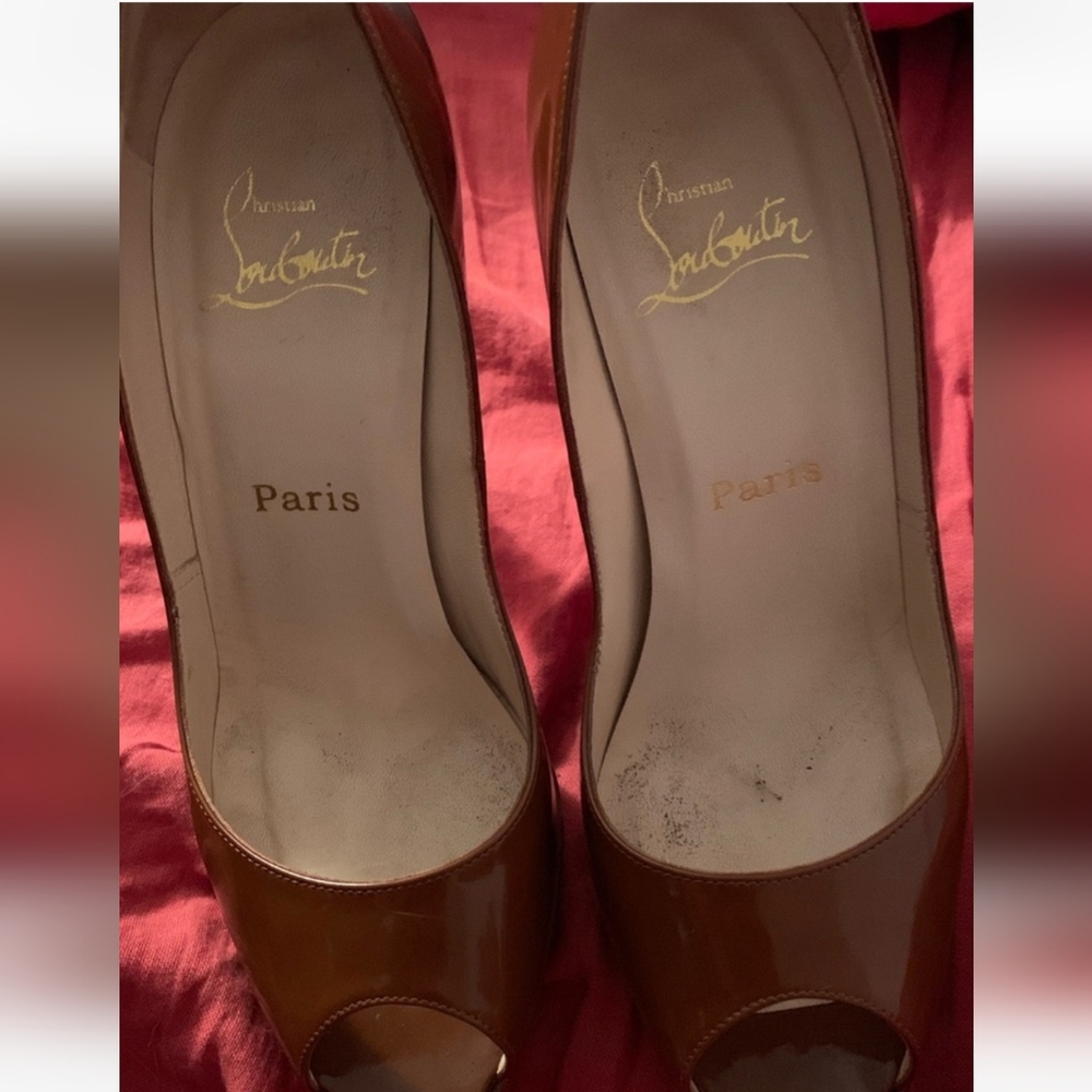 Christian Louboutin Tan Peep Toe Heels